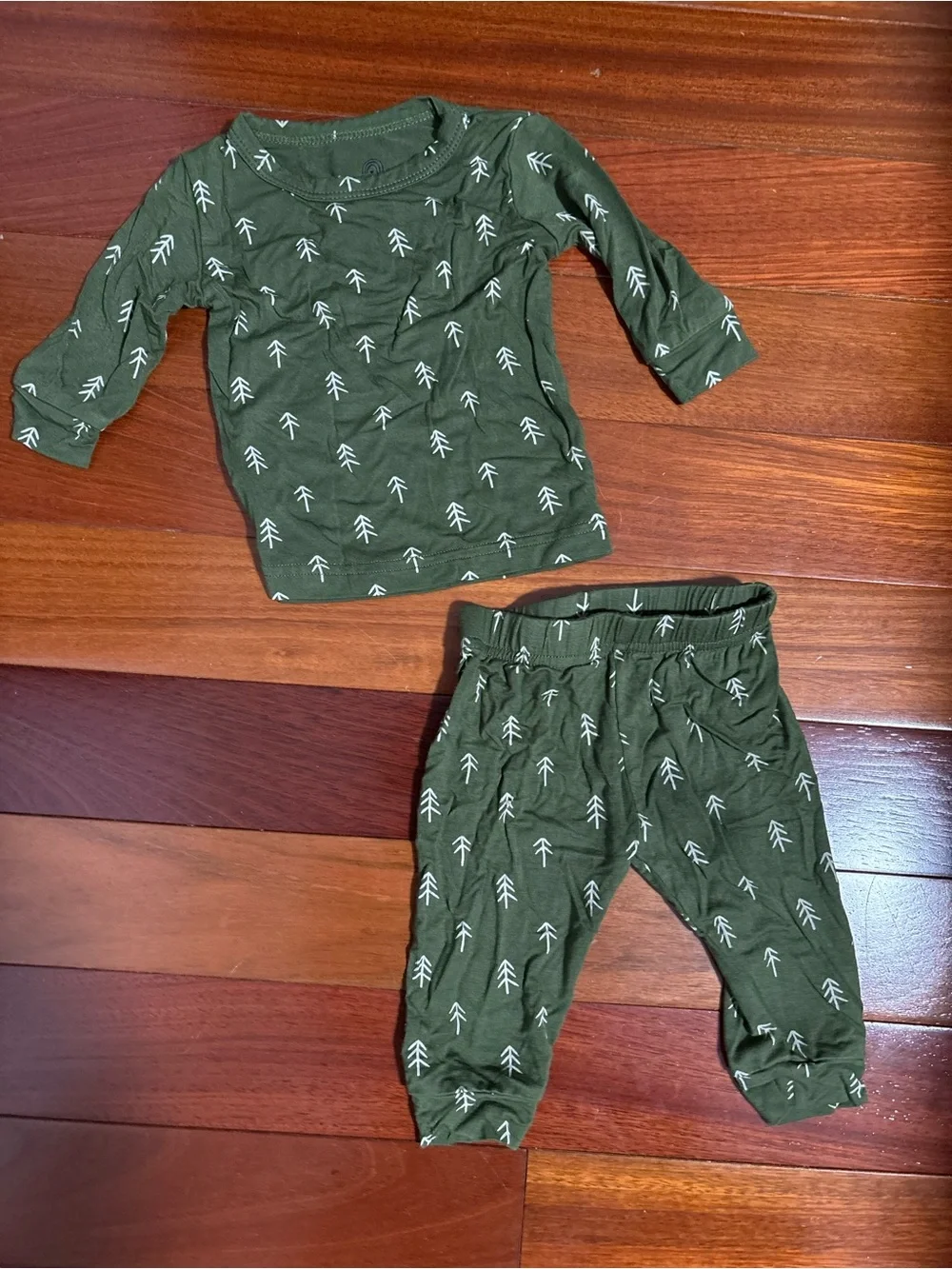 Little Joy Co bamboo two piece set newborn  Olive Green Tree-Print Pajama Set